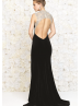 Beaded Jersey Keyhole Slit Evening Dress